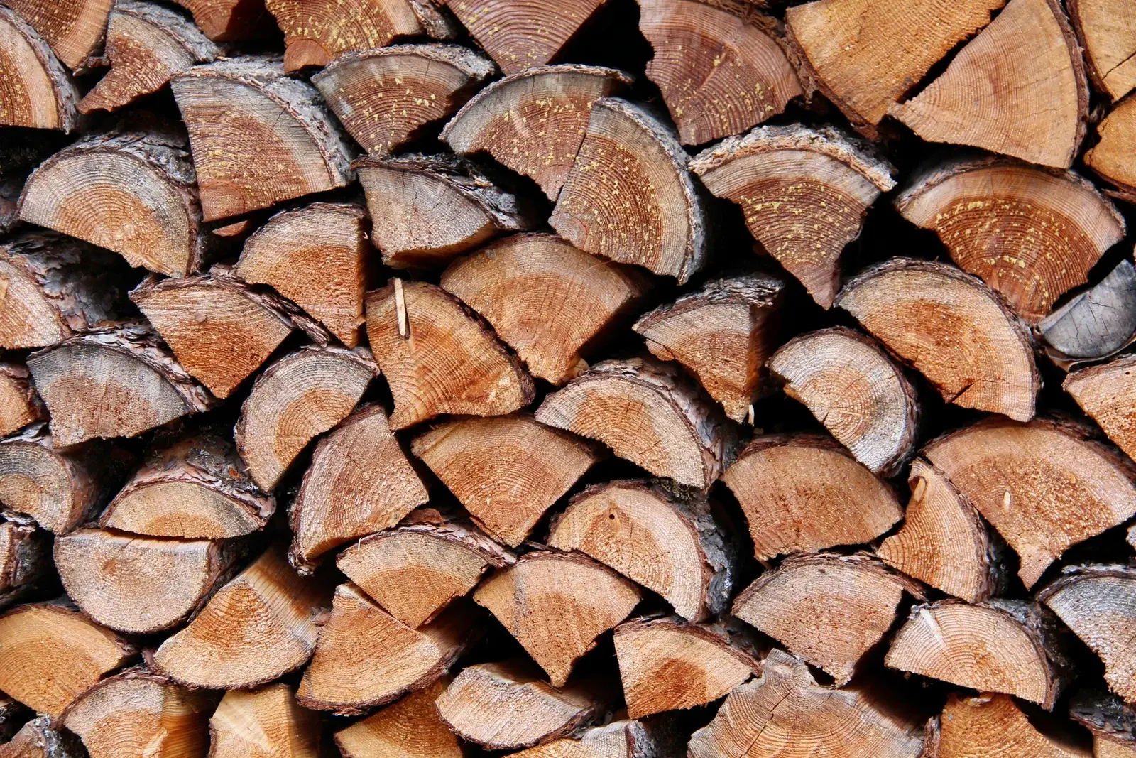 Bûches de bois de chauffage fendues et empilées