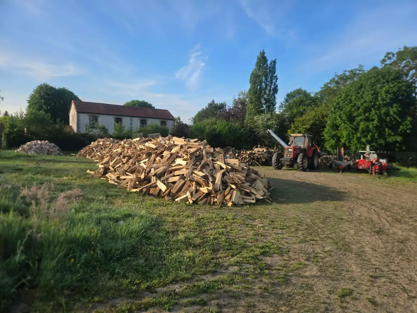 Grand stock de bois de chauffage fendu